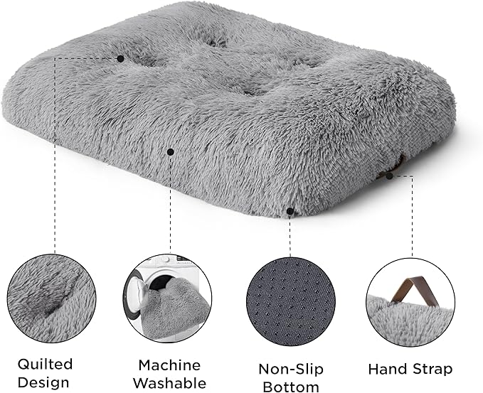 Bedsure Washable Large Dog Bed for Crate, Faux Fur Dog Crate Pad for Large Breed, Plush Soft Comfort Dogs Sleeping Mat, Anti-Slip Pet Kennel Pad, 35" x 23", Grey
