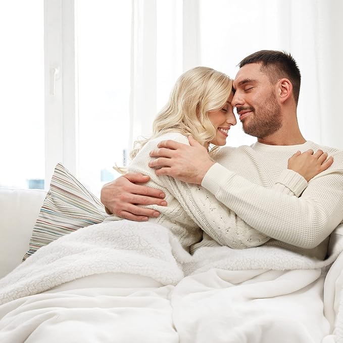 Bedsure GentleSoft Sherpa Fleece Throw Blanket for Couch, Non-Heated, Thick and Warm Throw for Women and Men, Soft Fuzzy Plush Blanket for Winter, White, 50x60 Inches