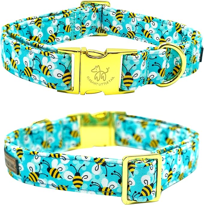 Elegant little tail Dog Collar with Flower, Flower Girl Dog Collar for Female Dogs Blue Bee Pet Collar Gift Adjustable Dog Collars with Flowers for Small Medium Large Dogs