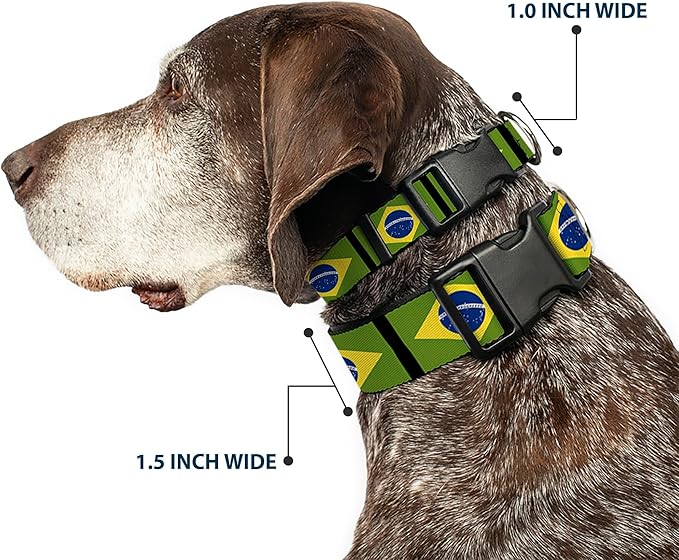 Buckle-Down PC-W30258-WL Brazil Flags Plastic Clip Collar, Wide Large/18-32"