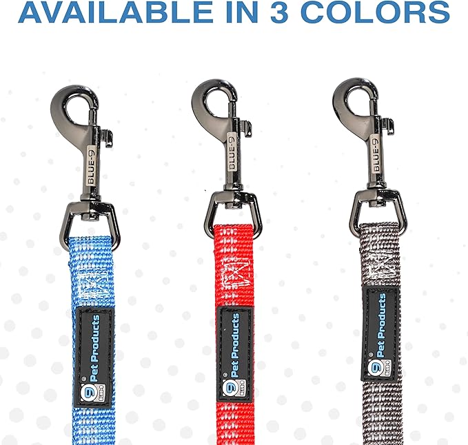 Blue-9 Reflective Multi-Function Dog Leash, Double Attachment Adjustable Lead for Obedience Training and Running, 6 Feet, Made in The USA, Medium/Large, Red