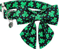 DOGWONG Green Lucky Clover Shamrock Dog Collar with Bowtie, Soft Adjustable St. Patrick's Day Lucky Charm Black Puppy Collar for Small Medium Large Dog