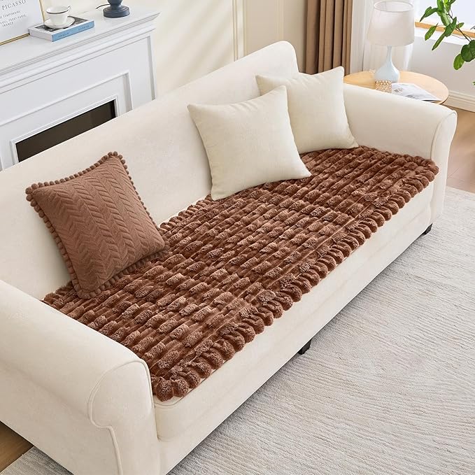 Couch Cover for Dogs, Non Slip Fuzzy Pet Couch Covers for Sofa,Pet Friendly Dog Mat for Couches and Sofas,Thick Soft Sofa Slipcovers Cushion Protector(Light Coffee, 28" x 59"/70 x 150cm)