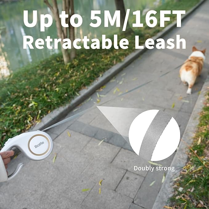 360° Tangle-Free Retractable Dog Leash 16 ft Heavy Duty Reflective Nylon Tape for Small to Medium Dogs Up to 60lbs,Soft Grip, Lock(Medium, White)