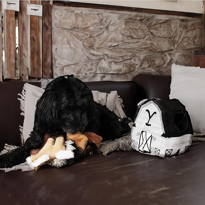 design LAB, Inc. Official Yellowstone Merchandise | Dog Plush Toys | Yellowstone Nesting Toy Barn with Horses | Squeaky Stuffed Animal Horse Gift Set