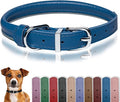 OOPSDOGGY Rolled Leather Dog Collar Reflective Roll Collars for Small Medium Large Dogs Puppy (Dark Blue, S, 10''- 13'')