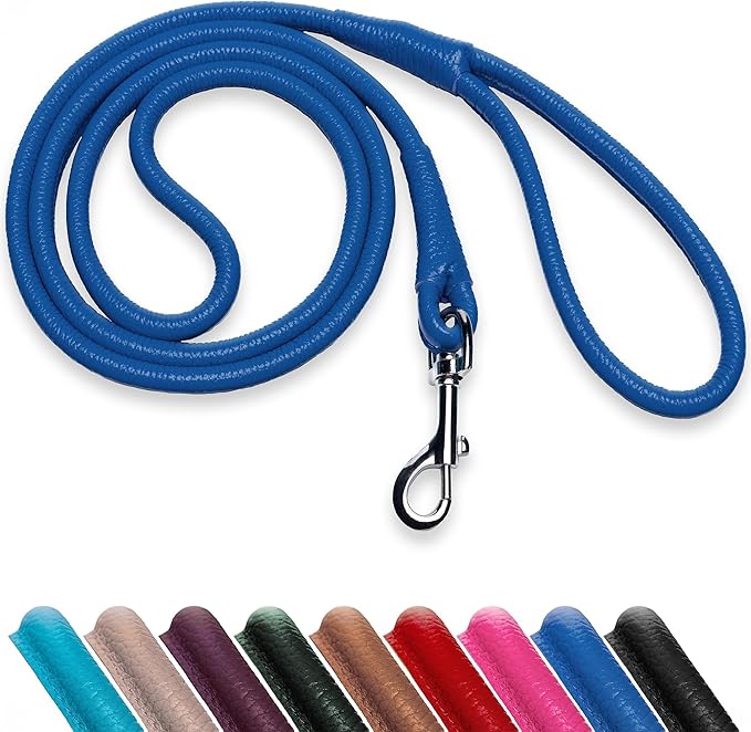 OOPSDOGGY Rolled Leather Dog Lead 6ft Heavy Duty Training Leash for Small Medium Large Dogs & Puppy Black Brown Red (Navy Blue, Small)