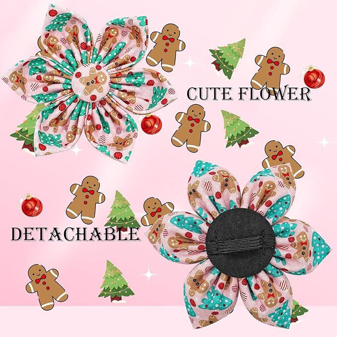 Elegant Little Tail Dog Collar with Flower, Christmas Dog Collar for Small Dogs