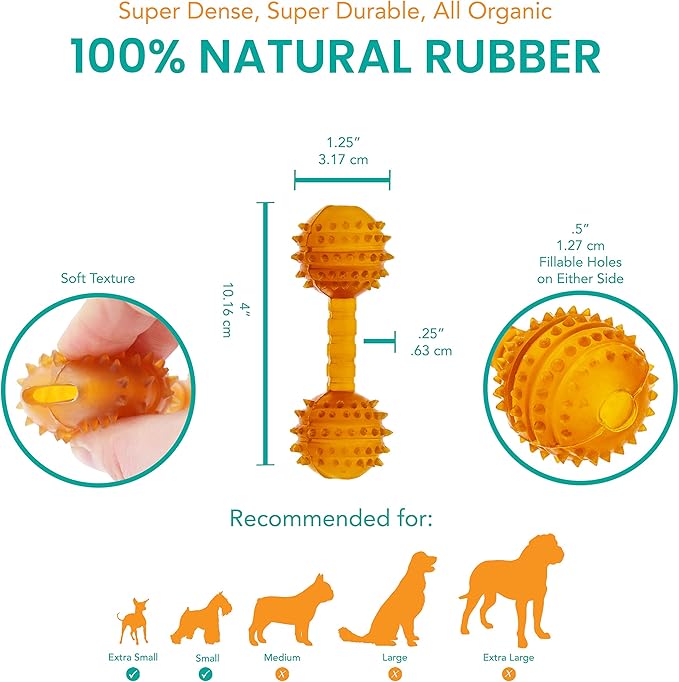 Fuzzy Puppy Dog Toys for Aggressive Chewers: All-Natural Rubber, Durable Dog Chew Toy, Fillable Interactive Dog Toys, Great Teething Toys for Puppies | Dumbbell, Small (FP-Toy11)