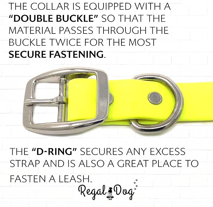Regal Dog Products Medium Yellow Waterproof Dog Collars with Custom Engraved Name Plate | Vinyl Coated, Anti, Easy to Clean Personalized Biothane Dog Collar - Other Sizes for Small & Large Dogs
