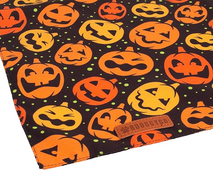 ADOGGYGO Halloween Dog Bandana, Pumpkin Bat Pet Scarf, Premium Durable Fabric, Adjustable Fit Halloween Bandanas for Large and Extra Large Dogs Pets (X-Large)