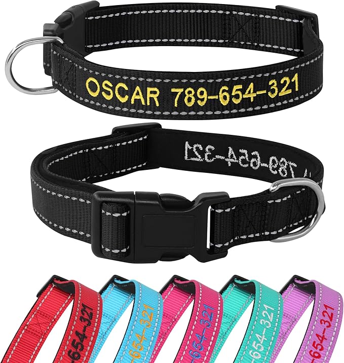 Personalized Dog Collar, Embroidered with Pet Name and Phone Number, Soft Neoprene Padded, Durable Nylon with Quick-Release Buckle Adjustable for Small Medium Large Dogs(Solid with Padded)