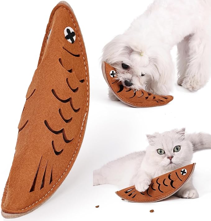 𝗨𝗜𝗤𝗘𝗟𝗬𝗦 Pets Sniffing Toys in Grilled Fish Shape, Dogs & Cats Sniffing Toys Interactive Game Puzzle Toys for Boredom and Stress Relief, Slow Feeding