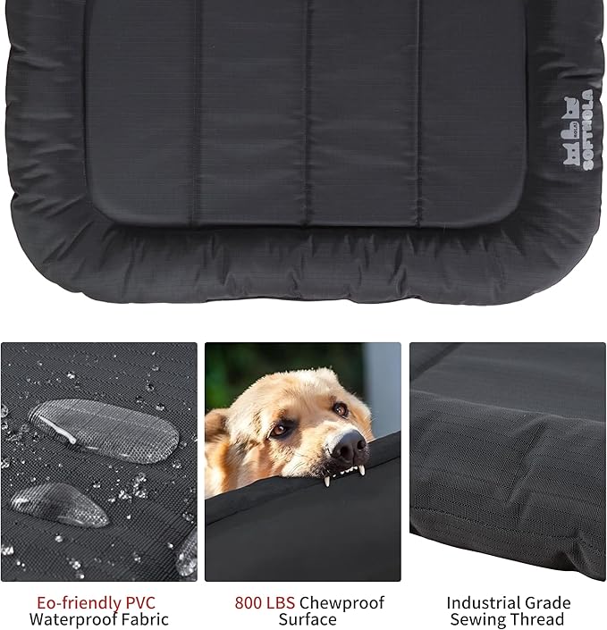Durable Outdoor Dog Bed with Pillow Around Curling Sleep Fully Waterproof Indoor Cat Bed Crate Mat Stable Kennel Pad, for Pets (Charcoal, XX-Large(48 * 31in))