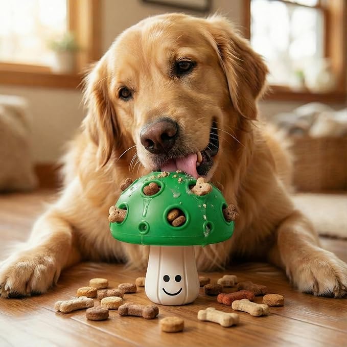 Eco Rubber Large Magic Shroom Puzzle Enrichment Toy - Green - Long Lasting Dog Treat Toys for Aggressive Chewers Strong Dog Toy for Dogs Durable Puppy Chew Toys