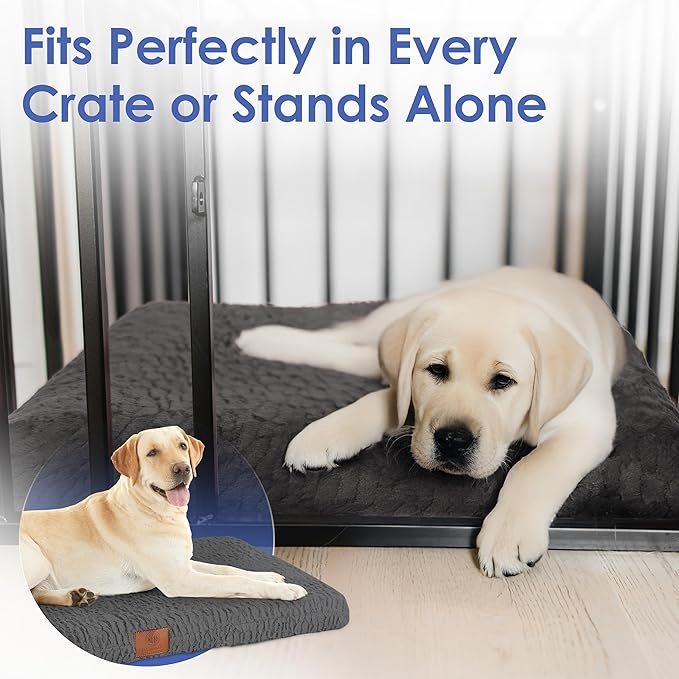 American Kennel Club Orthopedic Memory Foam Dog Crate Mat, Egg Crate Foam Cushion, Washable Cover, Non-Slip Base, Eases Joint Pain, Breathable, Durable, 42x27, Gray