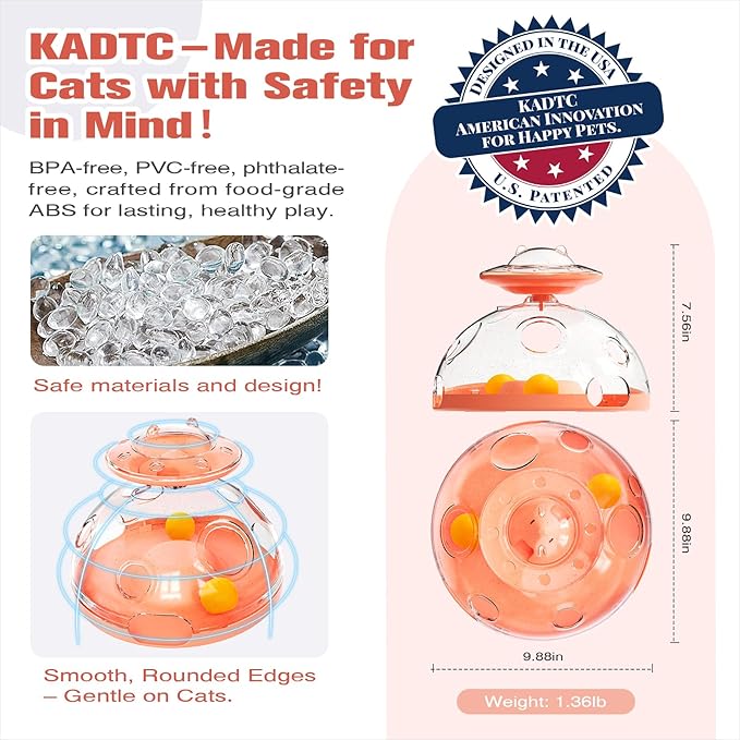 KADTC Large Size Cat Puzzle Toy - 2 Ways to Play - U.S. Brand, Design Treat Dispenser Toys & Foraging Balls For Indoor Cats Puzzles Feeder Kitten Enrichment Slow Feeding Interactive Brain-Teasing Game