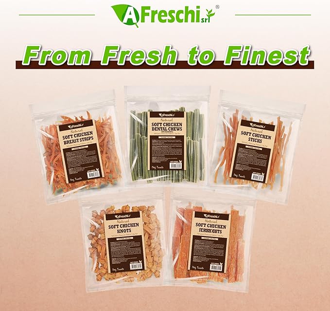 A Freschi srl Soft Chicken Dog Treats, All Natural, High-Protein, Healthy & Easily Digestible, Grain-Free Puppy Chews, Human Grade Training & Rewards Dog Snacks, Jerky Cuts, 16 oz Pack