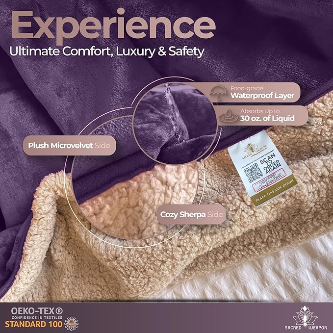 Waterproof Blanket for Bed Intimacy – Soft Sherpa Fleece (50"x80") – Leakproof & Absorbent Love Couples Blanket – Manta Impermeable para la Intimidad – Machine Washable, Splash Protection