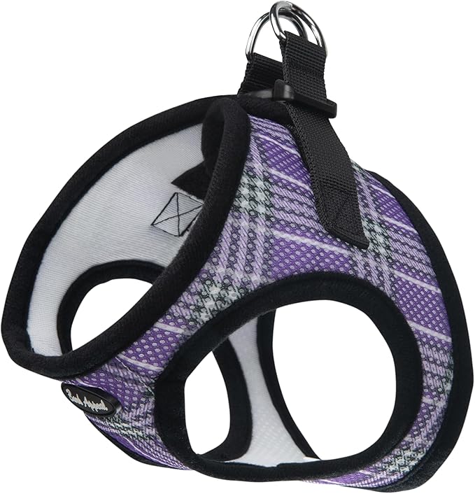 Bark Appeal Lavender Plaid Step-in Dog Harness for Small to Medium Sized Pets – Updated Sizing, Re-Measuring is Essential – Soft Vest Harness – Anti-Choke with Adjustable Strap & Heavy Duty Clip – M