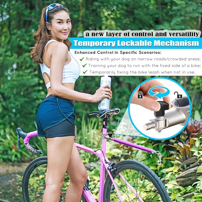 Hands-Free Bicycle Dog Leash for Medium & Large Dogs - 180° Rotating/Fixed Attachment, Shock-Absorbing Spring & Quick-Release Connector, Durable Cycling Leash for Safe, Smooth Rides with Pets (DBL-B)