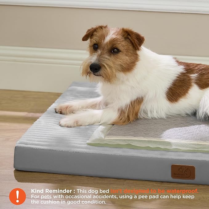 Bedsure ComfyFleece Dog Beds Large Sized Dog- Orthopedic Pet Beds for Crate with Removable Machine Cover, NOT Waterproof Egg Crate Foam Puppy Mat for Pets Up to 50 lbs, 35x22x2.8, NOT Chewproof