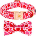 Elegant little tail Valentine's Dog Collar - Pink Red Heart Dog Collars Bowtie Pet Collars with Sturdy Metal Buckle Cute Bow Puppy Adjustable Collar for X-Small Dogs