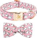 Elegant little tail Halloween Dog Collar, Pink Ghosts Print Dog Collar with Bow Puppy Collar Bowtie Flower Female Cotton Adjustable Collars for Small Medium Large Dogs