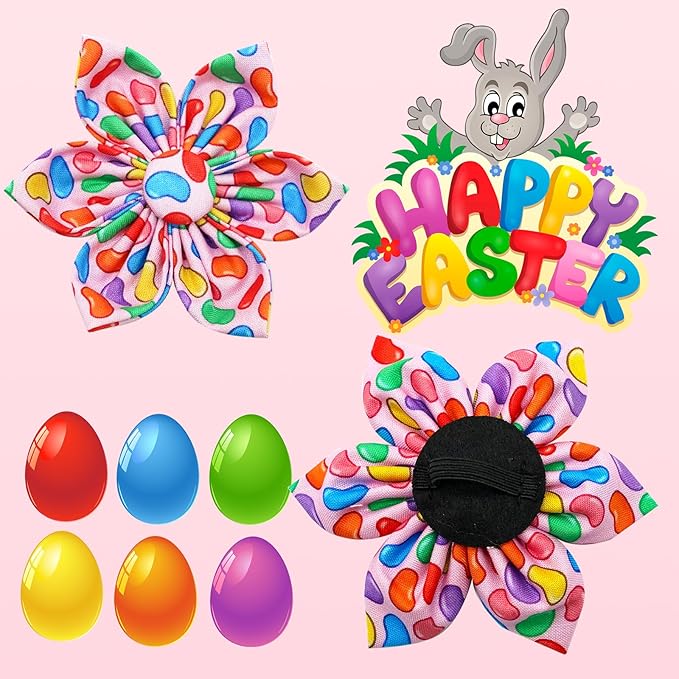 Elegant little tail Easter Dog Collar, Colorful Candy Print Dog Collar with Flower Blue Boy Girl Pet Gift Puppy Flowers Adjustable Pet Collars for Small Dogs