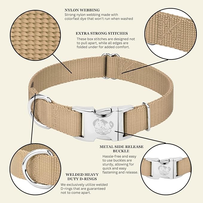 Country Brook Petz - Premium Nylon Dog Collar with Metal Buckle for Small Medium Large Breeds - 10+ Warm Colors (Large, 1 Inch, Copper Gold)