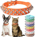 Orange Dog Collar with Spikes, Girl's Spike Puppy Collars Leather Mushrooms Rivet Female Studded Cat Collars Adjustable for XXS XS Medium Large Dogs, M