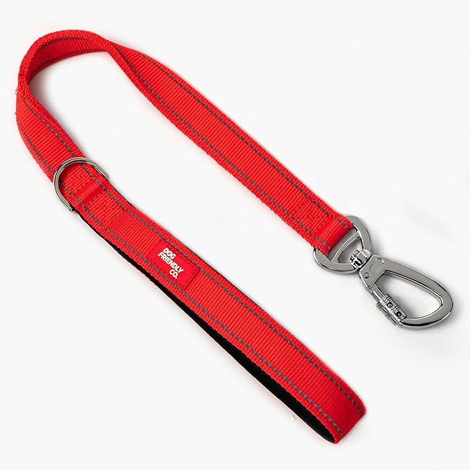 DF Co. Close Control Short Trainer Dog Leash | Strain Free & Shock Resistant, Durable Material, 65cm in Length, Heavy Duty Clips & D-Ring (Red, Regular)