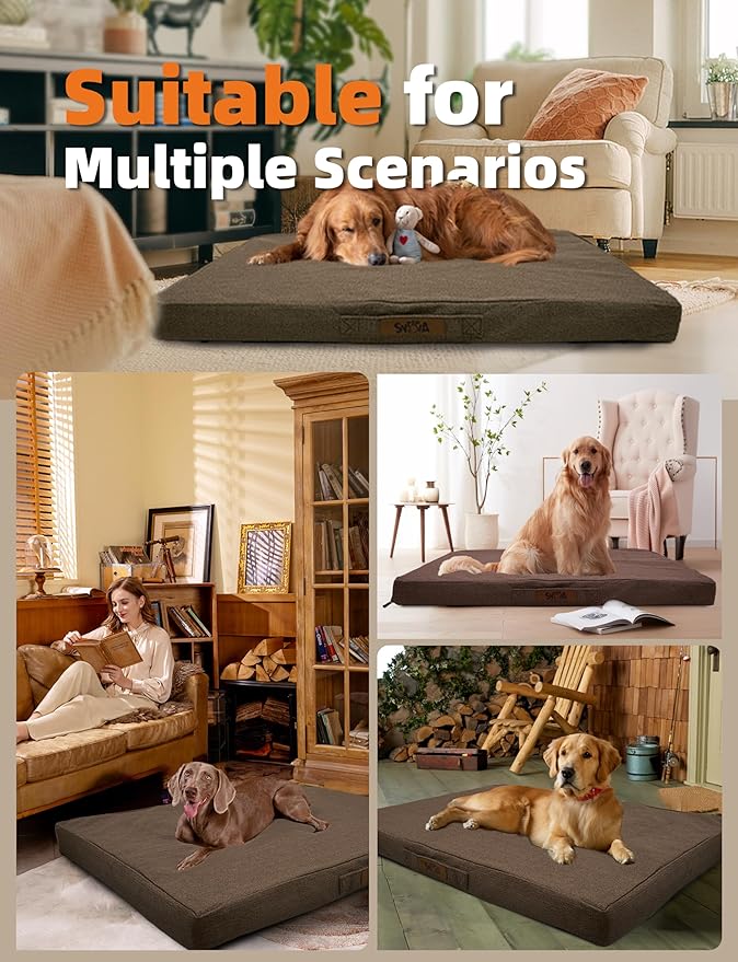 Sytopia Indestructible 42 Inch Orthopedic Waterproof Dog Crate Bed chew Proof for Extra Large Dogs, Removable Washable Cover, Egg Crate Foam Mat, Suitable for Dogs Up to 100 Lbs, Brown