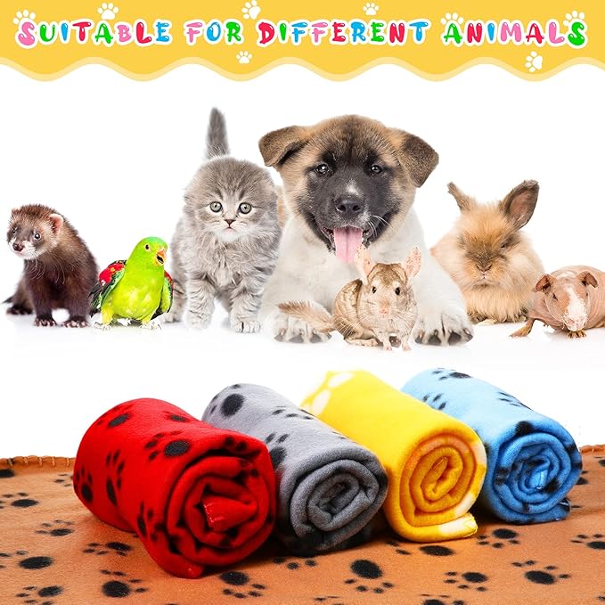 Tegeme 12 Pieces Fleece Blankets for Pets Dog Puppy Paw Print Cat Bedding Cover Blanket for Small Animals Pig Cage Liner Sleep Mat Pad Kitten Soft Warm(Cute Style,39 x 28 Inches)