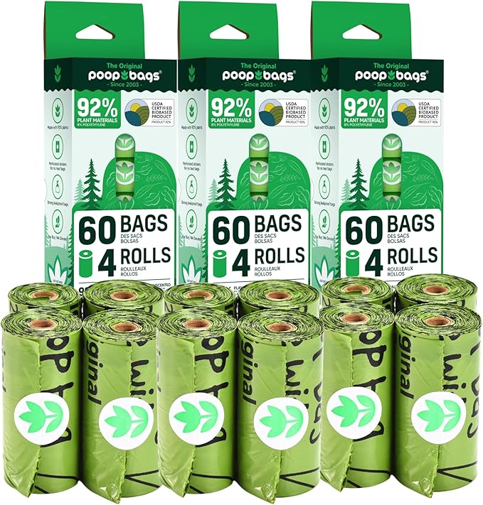The Original Poop Bags® 92% Plant-Based Dog Waste Bags, Unscented, Leakproof & Extra-Thick, 180 Bags (12 Leash Rolls)
