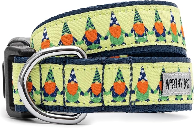 THE WORTHY DOG Collar for Small Dogs, Adjusts 6-12 inches, Durable Nylon Webbing, Quick Release Buckle, Luck 'O The Irish Gnome Pattern, Green, X-Small