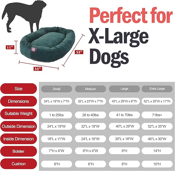 Majestic Pet 52 Inch Micro Velvet Calming Dog Bed Washable – Cozy Soft Round Dog Bed with Spine for Head Support - Fluffy Donut Puppy Mat 52x35x11 (inch) X- Large – Marine (2025)