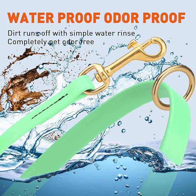 Viper Biothane K9 Working Dog Leash Waterproof Lead for Tracking Training Schutzhund Odor-Proof Long Line with Solid Brass Snap for Puppy Medium and Large Dogs 4ft, Sea Foam Green