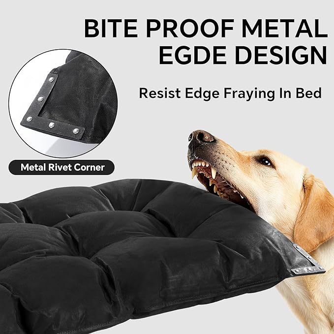 HOMBYS Chew Proof Indestructible Dog Bed with Reinforced Metal Rivets for Aggressive Chewers, 35"x22" Durable Pet Crate Mat, Washable Tough Kennel Pad for Medium/Large Dogs, Black