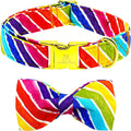 Lionheart glory Rainbow Dog Collar with Bowtie Colorful Summer Dog Bow Collars Heavy Duty Adjustable Pride Collars for Small Dogs Pet Gift Holiday
