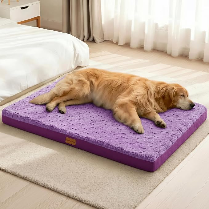 Patas Lague Orthopedic XL Dog Bed Large Sized Dog 48''X30'', Waterproof Soft Comfortable Egg Crate Foam Large Pet Beds Crate Mat with Removable Washable Cover and Nonskid Bottom, Pueple