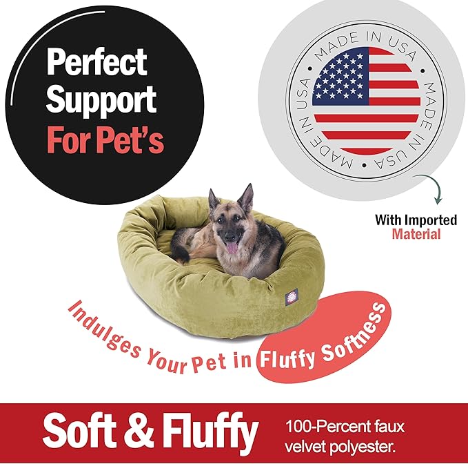 Majestic Pet 52 Inch Micro Velvet Calming Dog Bed Washable – Cozy Soft Round Dog Bed with Spine for Head Support - Fluffy Donut Puppy Mat 52x35x11 (inch) X- Large – Apple