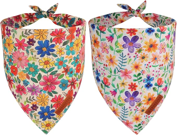 ADOGGYGO Floral Dog Bandanas, Colorful Flower Pet Scarf, Multi Size, Spring Summer Floral Bandanas for Medium Large Dogs Pets (Large)