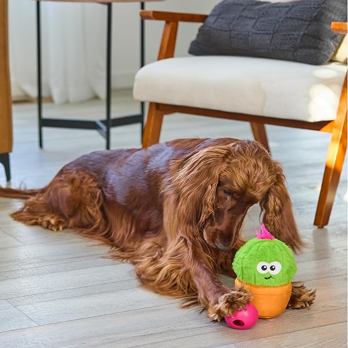 Outward Hound by Nina Ottosson Snack Palz Interactive Plush Dog Puzzle with Treat Ball, Cactus, Green