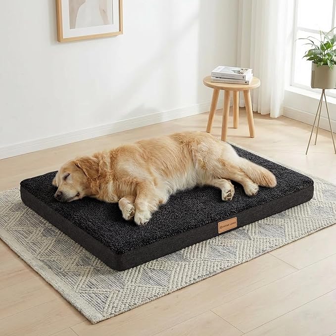 Patas Lague Orthopedic XL Dog Bed Large Sized Dog 42''X28'', Soft Waterproof Egg Crate Foam Large Pet Crate Beds Mat with Removable Washable Cover and Non-Slip Bottom, Black