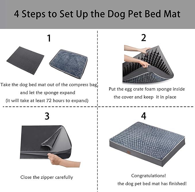 Dog Bed Mats for Large Jumbo Big Dog - Orthopedic Dog Pet Durable Crate Bed Mattress of Thick Egg Foam Crate, Rose Plush Cover, Waterproof Lining and Non-Slip Bottom (XXL(47''x29''x4''), Grey Side)