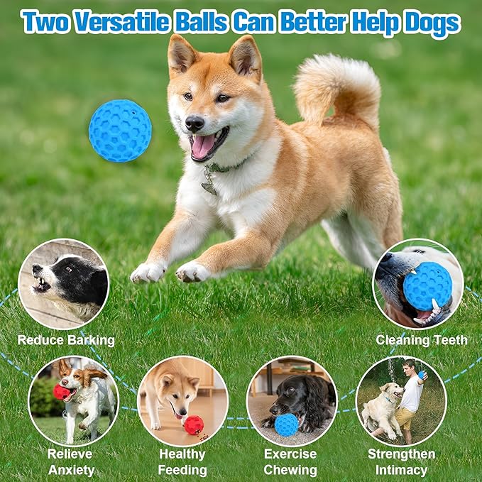 2 Pack Indestructible Dog Toy Balls for Aggressive Chewers, Interactive 3.15”Squeaky Dog Balls and 3.54”Treat Dispensing Ball to Keep Them Busy, Chew Toys for Large Dogs, Enrichment Toy