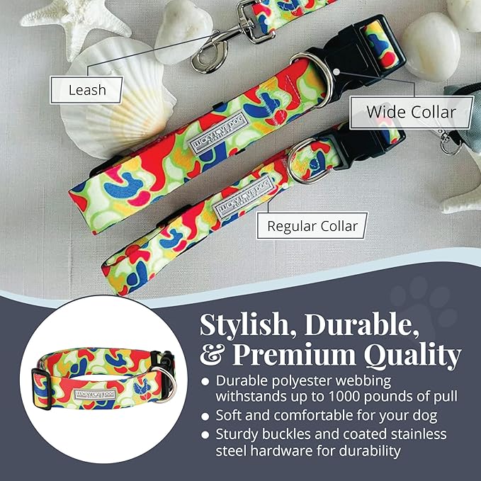 Lucky Love Dog Wide Dog Collar - Adjustable, Durable, Soft Webbing, & Comfortable 1.5 inch Wide Collar for Dogs Male and Female with Strong Buckle - Oscar, Large