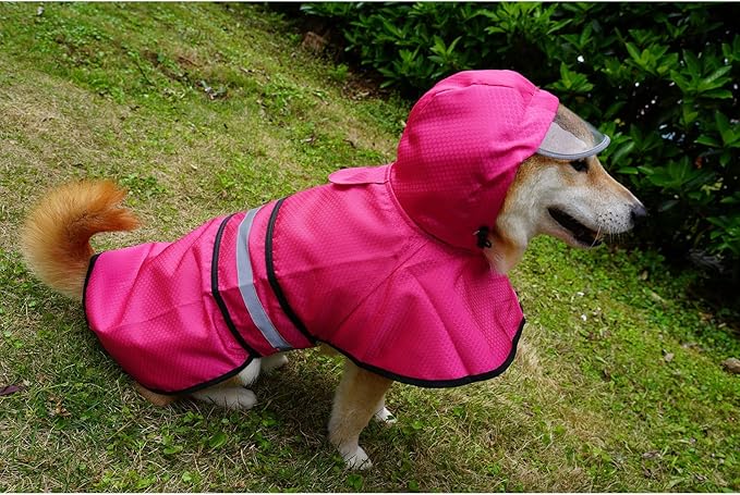 Dog Raincoat Waterproof Reflective Slicker - Lightweight Breathable Hooded Poncho Rain Coat Jacket with Adjustable Belly Strap and Leash Hole for Small Medium Large Dogs (Pink, XX-Large)