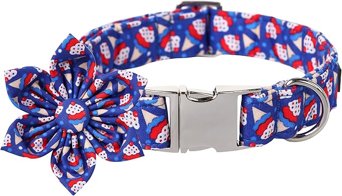 Lionet Paws Design Dogs Collar Cute Flower 4th of July Dog Collars for Girl Female Small Medium Dogs with Sundae S